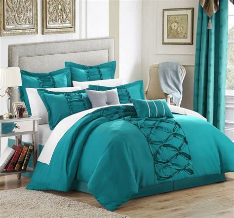 Chic Home 8 Piece Ruth Ruffled Comforter Set Queen Turquoise