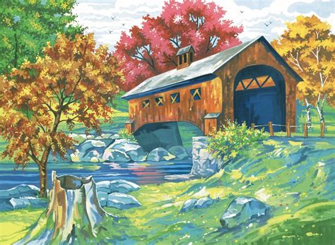 Reeves Large Acrylic Painting By Numbers Horses Covered Bridge