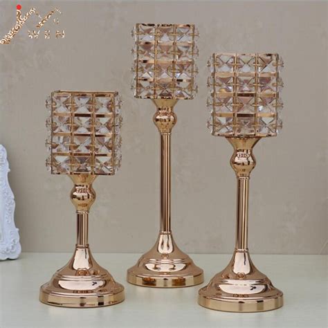 Gold Crystal Candle Holders Luxurious Event Candlesticks Party Candle