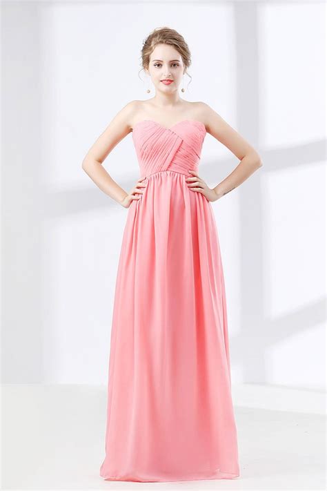 Simple Watermelon Chiffon Long Bridesmaid Dress With Sweetheart Click