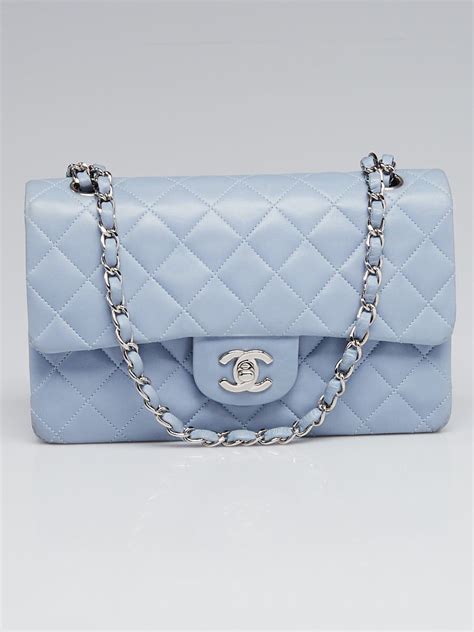 Chanel Light Blue Quilted Lambskin Leather Classic Small Double Flap