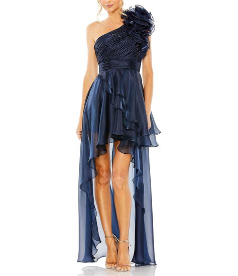 Mac Duggal One Shoulder Ruffled High Low Hem Tiered Gown Dillards