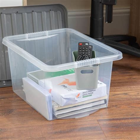 Clear Storage Box With Lid 30l Grey Storage Boxes Bandm