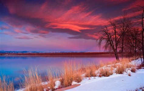 Wallpaper Sunset Clouds Lake Snow Images For Desktop Section