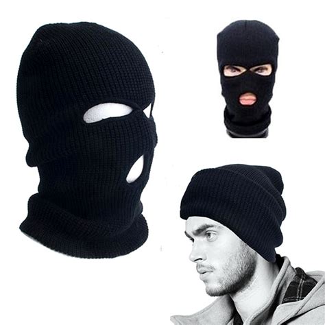 2017 new full face cover mask three 3 hole balaclava knit hat winter stretch snow mask beanie