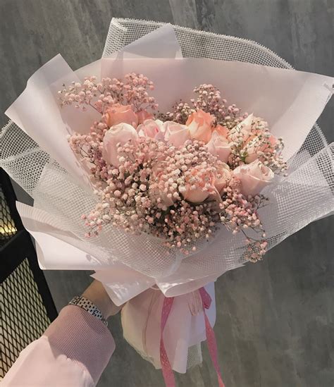 Sweetheart Full Pink Roses With Baby Breath Bouquet Tr Malaysia