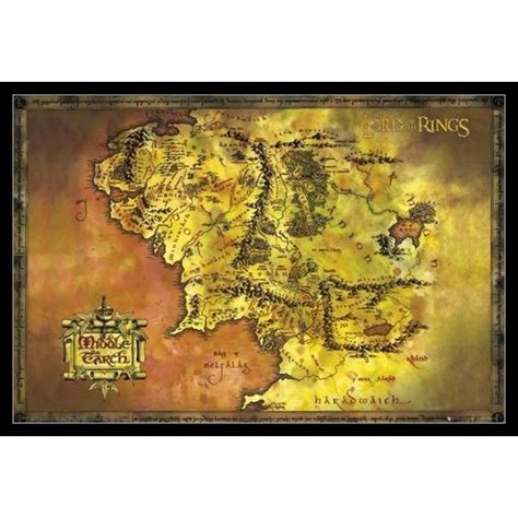 Lord Of The Rings Map Map Of Middle Earth Laminated And Framed Poster