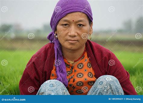 Chitwan Nepal 15 July 2020 Nepali Woman Posing For A Camera While Working In The Farmland From