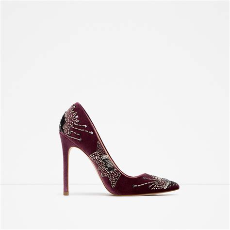zara embroidered high heel shoes in purple mauve lyst