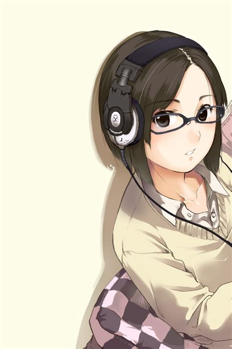 Wallpaper Playing Games Meganekko Headphones Anime Girl Short Hair