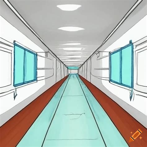 One Point Perspective Drawing Of A School Hallway On Craiyon