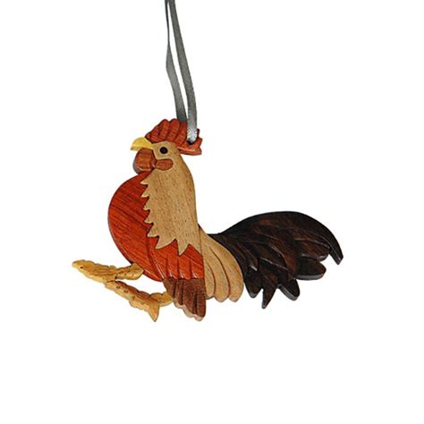 Rooster Intarsia Wooden Ornament Christmas Store