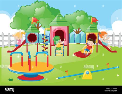 Kids Playing In The Playground Illustration Stock Vector Image And Art