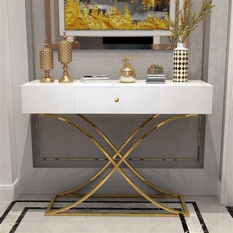 White Console Table With Drawer Entryway Table Contemporary For Hallway