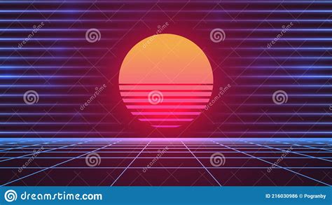 Synthwave Sun 80s Grid Background Retro Future Advertisement Banner