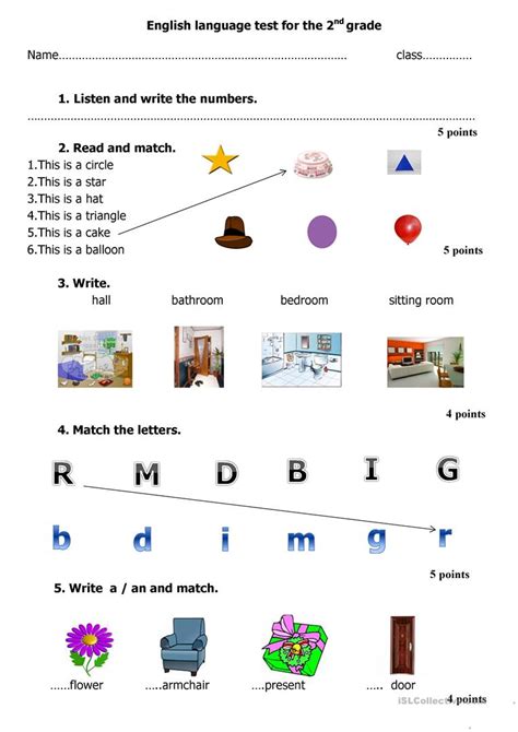 The worksheets below will help you supplement your lessons, and will also provide additional practice for your students. English language test for the 2nd grade worksheet - Free ...