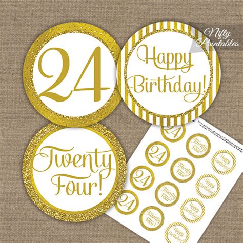 24th Birthday Cupcake Toppers All Gold Nifty Printables