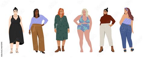 Set Of Big Chubby Women With Pretty Plus Size Bodies Female Characters