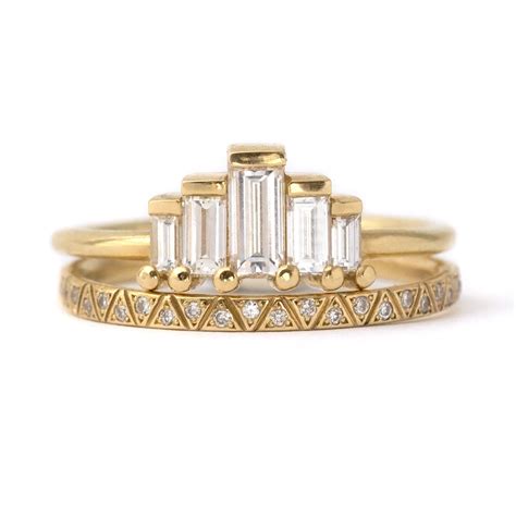 Art Deco Engagement Ring Set With Baguette Cut Diamonds Artemer