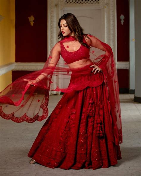Kajal Aggarwal Looks Ravishing In A Red Lehenga Party Wear Indian