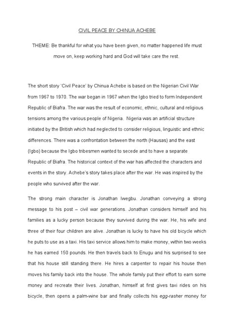Civil Peace By Chinua Achebe Pdf - Civil Peace by Chinua Achebe | PDF | Igbo People | Biafra