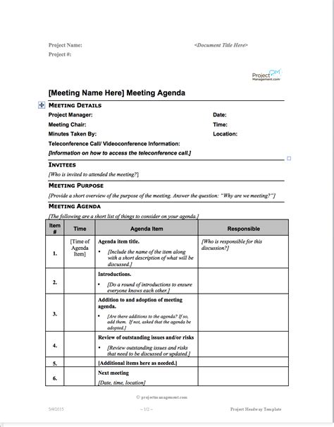 Project HEADWAY Project Meeting Agenda | Meeting agenda, Meeting, Agenda meeting