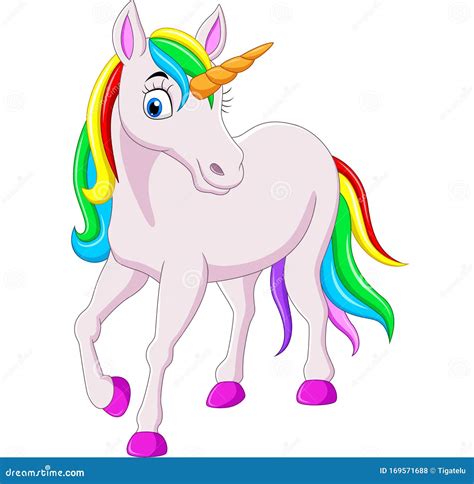 Cartoon Rainbow Unicorn Horse Isolated On White Background Stock Vector