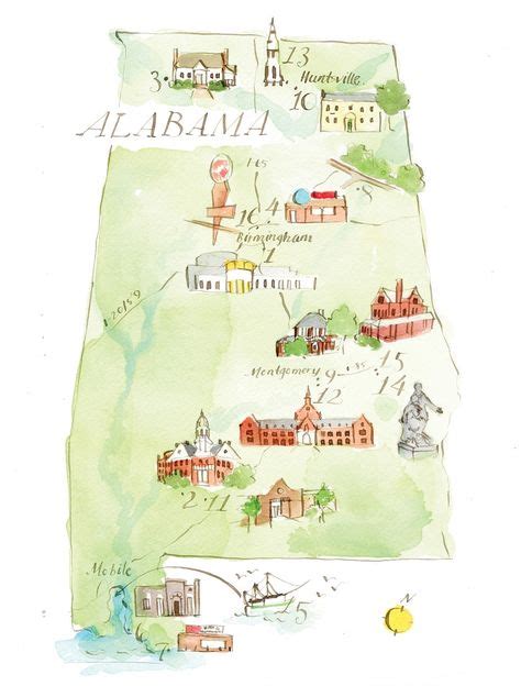 Digitally Printed On 130 Felt 11x14 Watercolor Map Of Alabama