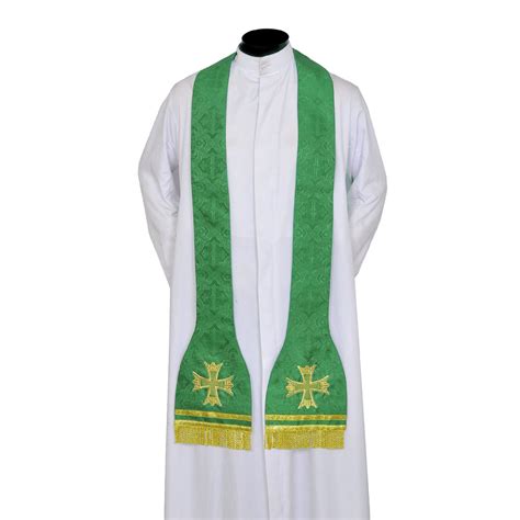 Green Priest Stole Cross Embroidery Green Priest Stole With Cross