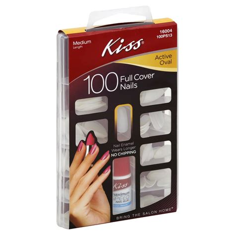 Kiss Nail Kit Full Cover Active Oval Medium Length 100ps13 1 Kit