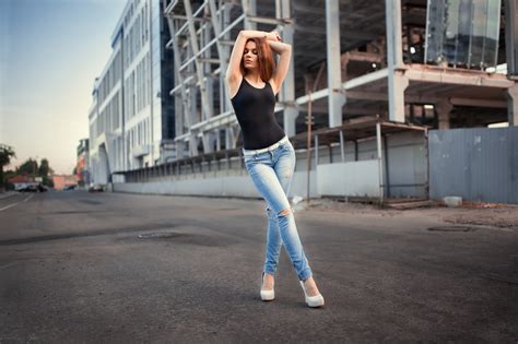 Wallpaper Women Outdoors Redhead Model Street Closed Eyes Urban High Heels Photography