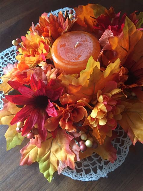 Fall Center Piece Candle Ring Etsy Fall Centerpiece Candle