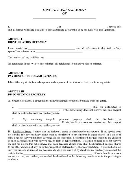 Simple Will For Married Person By State Free Printable Legal Forms