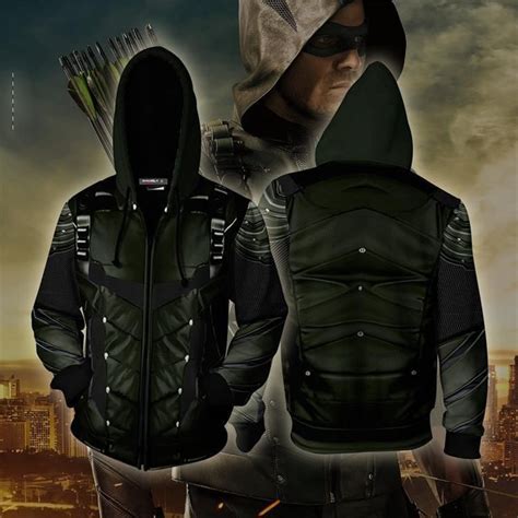 Arrow Oliver Hoodie 3d Zip Up Jacket Cosplay Green Arrow Cosplay
