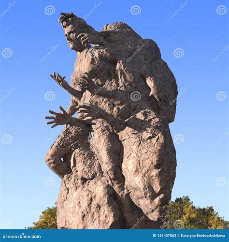 Stone Sculpture Of A Man Stuck In A Stone With Six Arms 3d Rendering