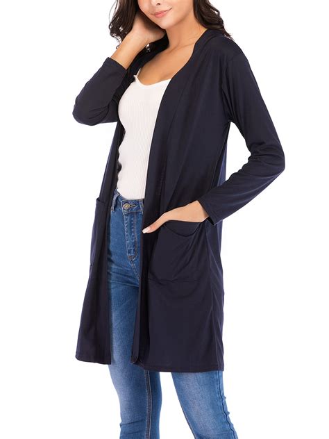 Women S Long Sleeve Open Front Cardigan Solid Lightweight Shirts Plus