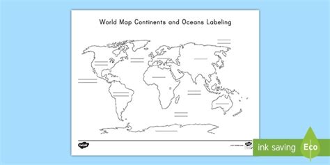 Label The Continents And Oceans Blank World Map Worksheet