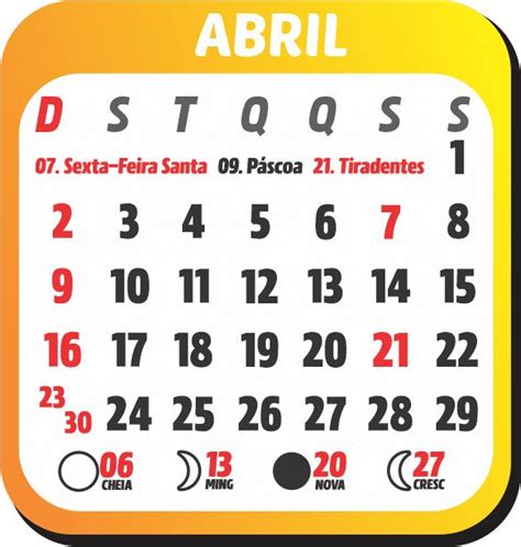 Calendário Abril 2023 Com Feriado E Fases Da Lua Calendário Calendários Infantis Objetivos