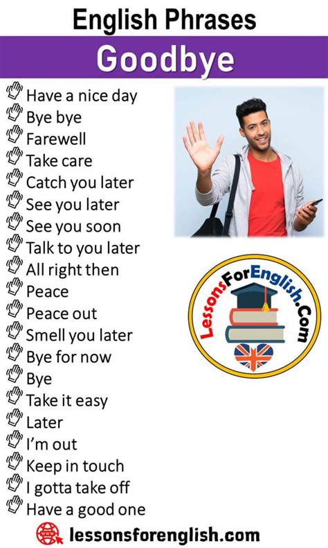 English Phrases Goodbye Have A Nice Day Bye Bye Farewell Take Care