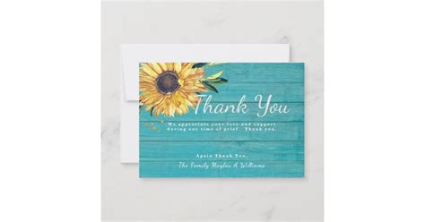 Personalize Custom Rustic Sunflower Sympathy Thank You Card Zazzle
