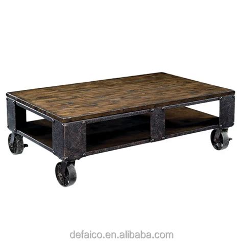 Rustic Industrial Style Living Room Coffee Table With Wheels Buy