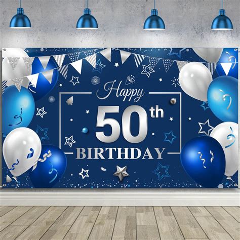 Buy Happy 50th Birthday Party Decorations Navy Blue And Silver Birthday