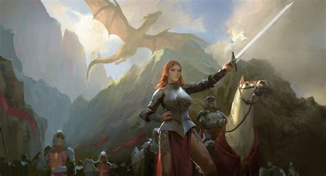 Wallpaper Digital Art Women Warrior Army Sword Dragon