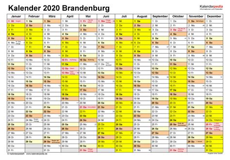 Das jahr 2021 hat 12 vollmonde und 12 neumonde. Kalender 2020 Brandenburg: Ferien, Feiertage, Excel-Vorlagen