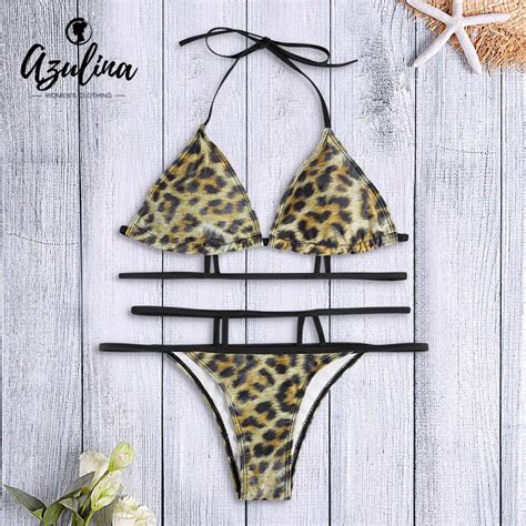 Buy Azulina 2019 Leopard Print Micro Bikini Sling Strap Neckline Bikini Padded
