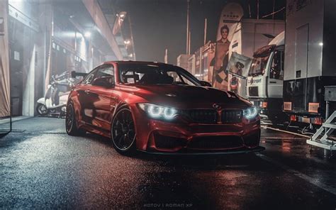 Download Wallpapers Bmw M4 Tuning F82 Night 2018 Cars Supercars