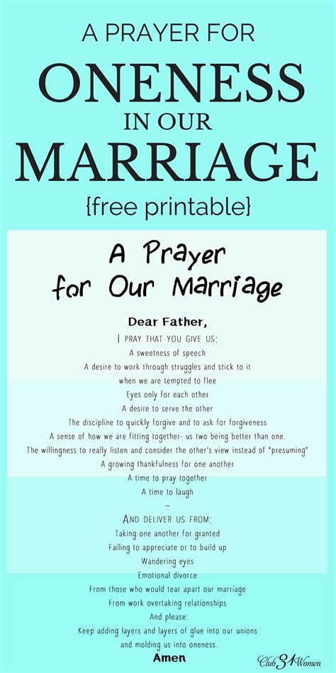 A Prayer For Oneness In Our Marriage With Free Printable Club 31 Women