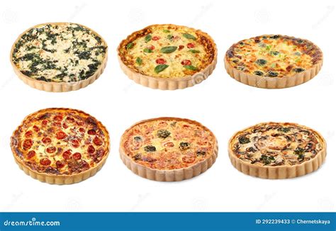 Different Tasty Quiches Isolated On White Set Stock Image Image Of