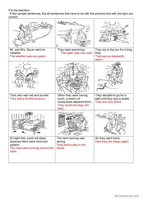 Picture Story Not So Nice Vacation English Esl Worksheets Pdf And Doc