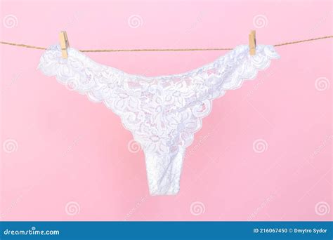 Female White Lace Panties Hanging On Clothesline Stock Photo Image Of